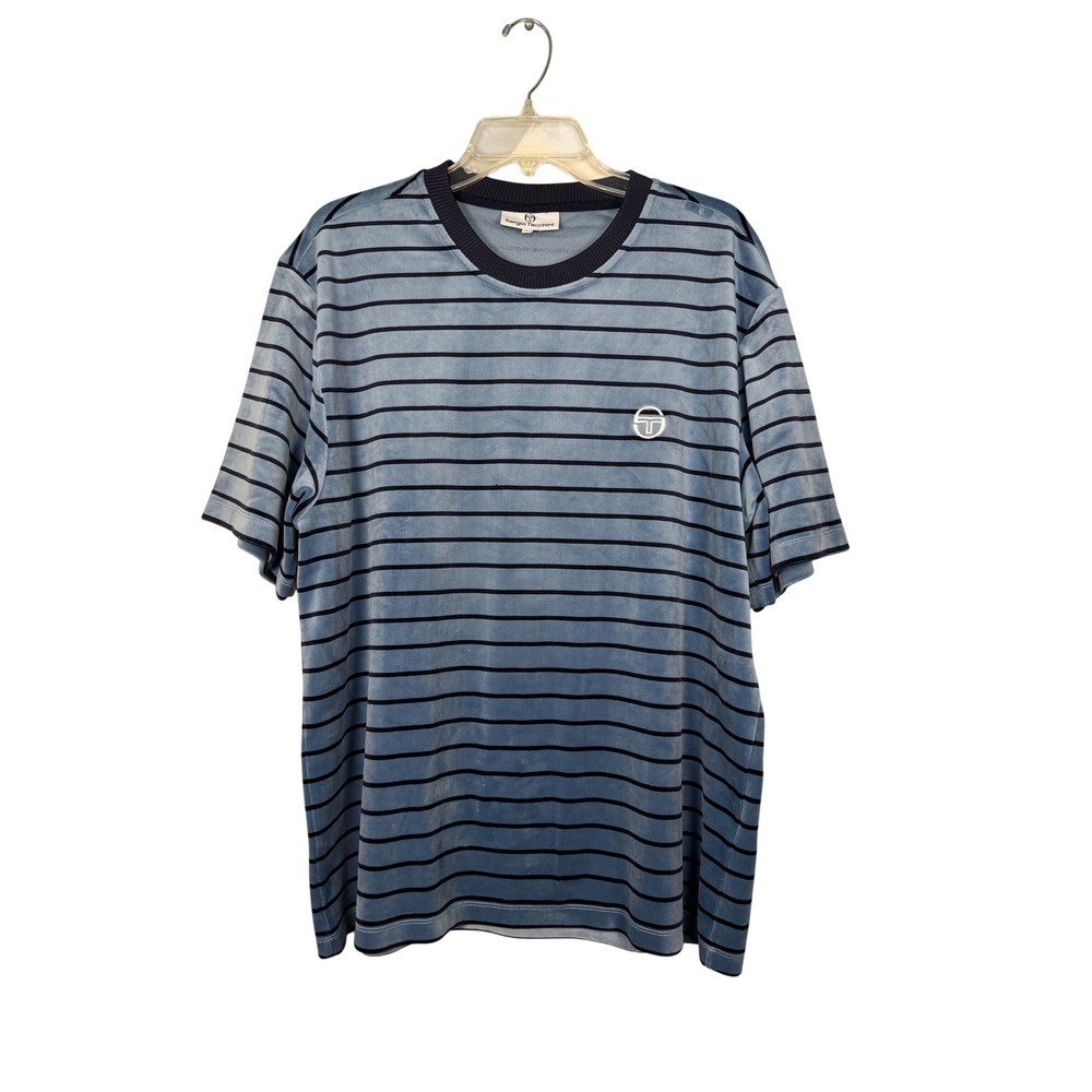 SERGIO TACCHINI MenS Velour Tee, Premium Velour Sportswear Line, Blue Striped XL
